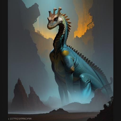 Surreal Giraffe-Iguana Dark Fantasy Concept Art