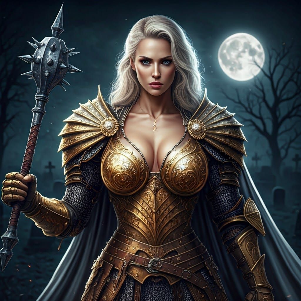 Fantasy Knight with Mace in Graveyard