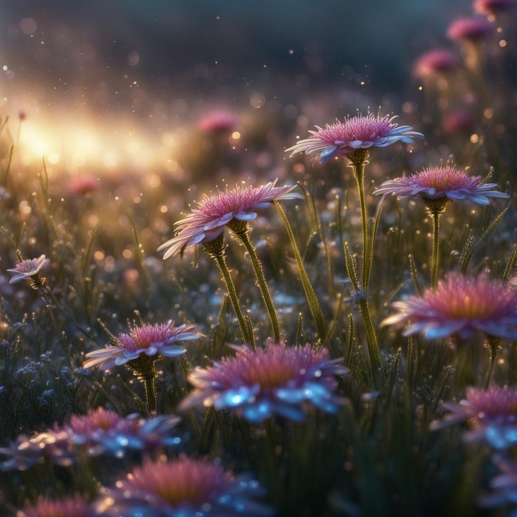 Sparkling Dew on Flowers: Digital Matte Painting