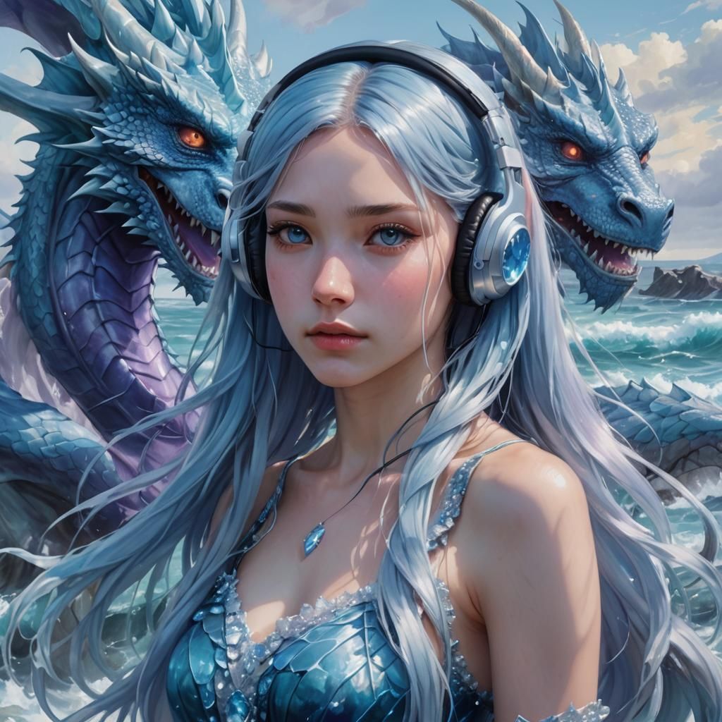 Anime Girl with Dragon in Hyper-Realistic 3D Style