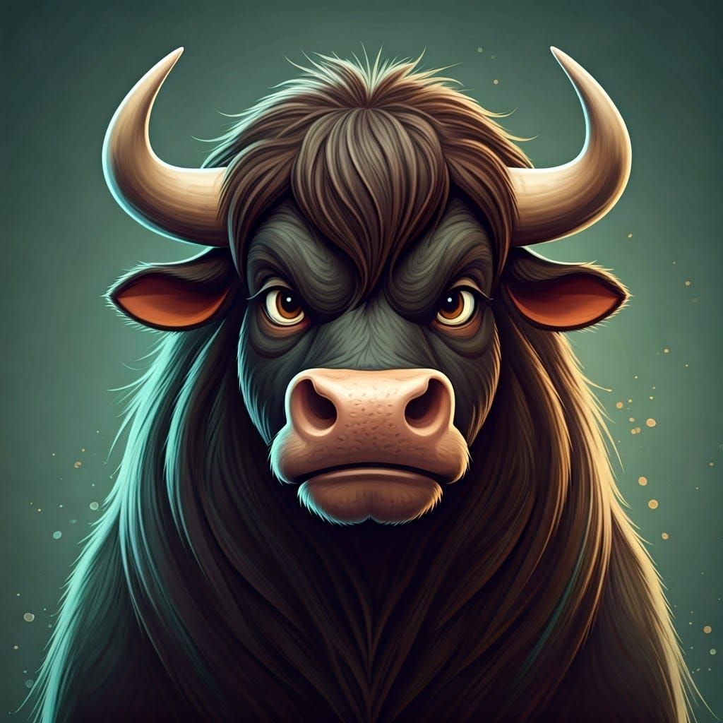 Stylized Bull Portrait in Cartoon Style