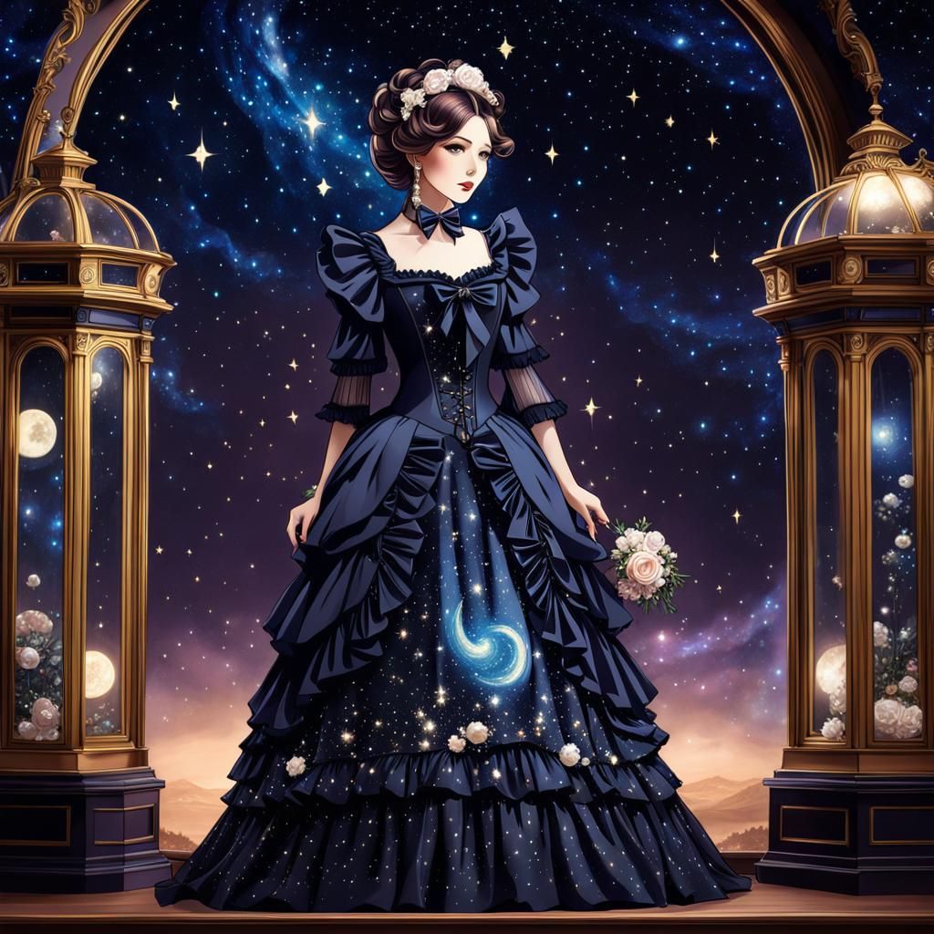 Anime Style Victorian Dress Inspired by Starry Night