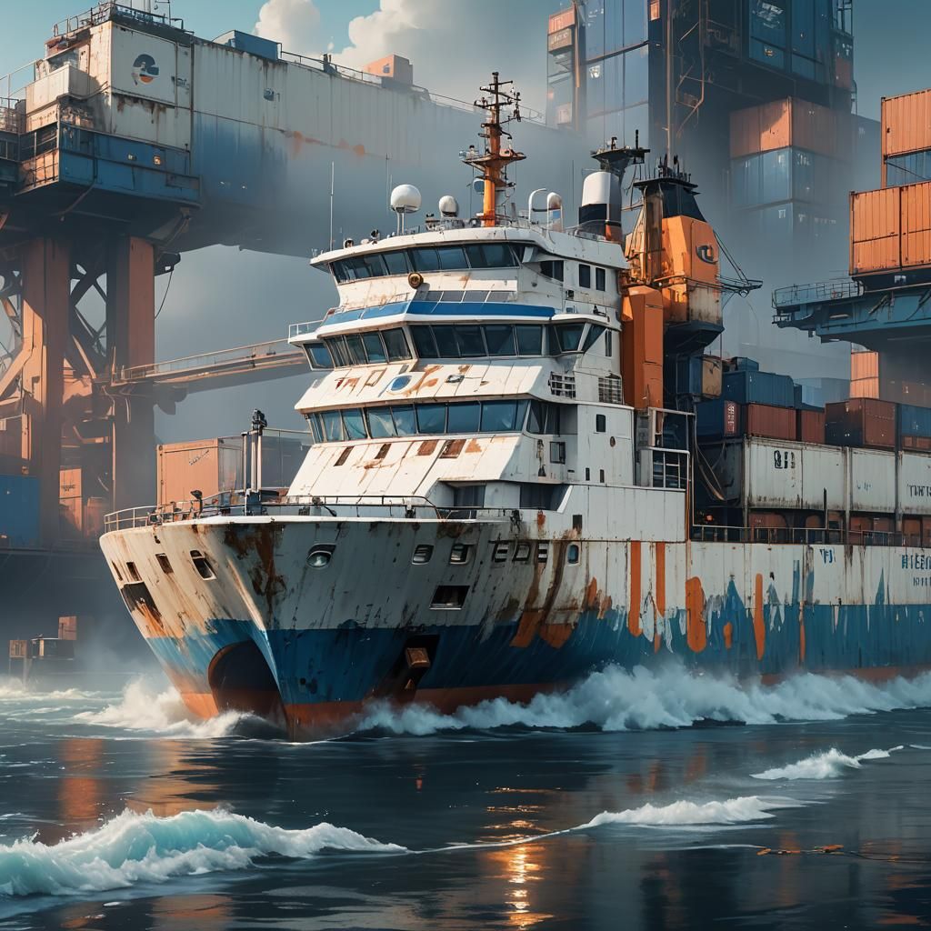 Cyberpunk Sea Freight Liner in Dreamy Sunlight