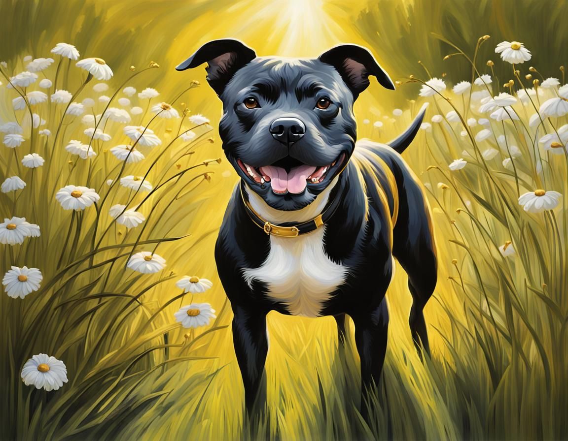 Golden Dog Sculpture in Rolling Countryside Meadows