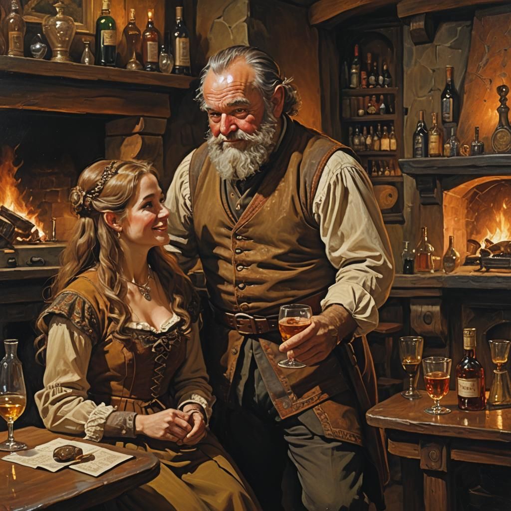 Dwarf Casanova in Tavern, Oil Painting by Gurney