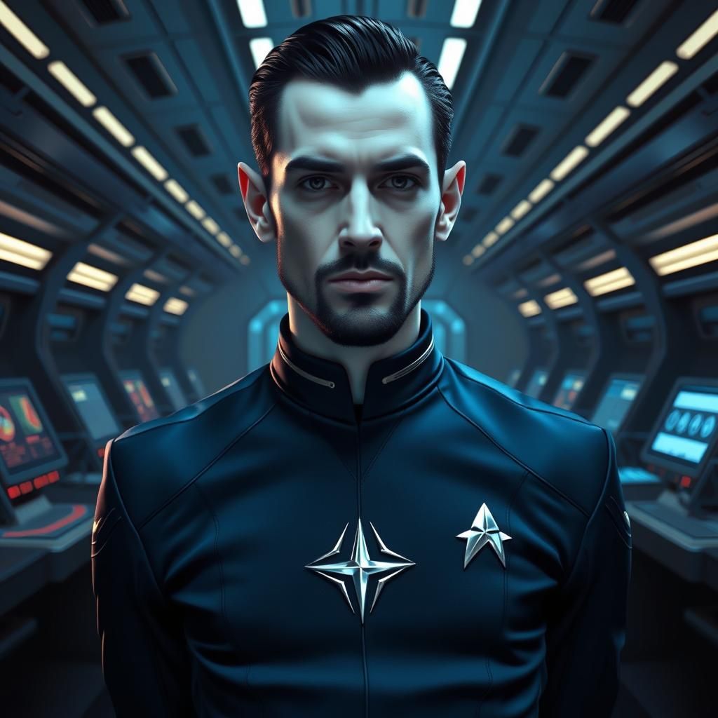 Elegant Vulcan Starfleet Officer in Minimalist Futuristic Se...