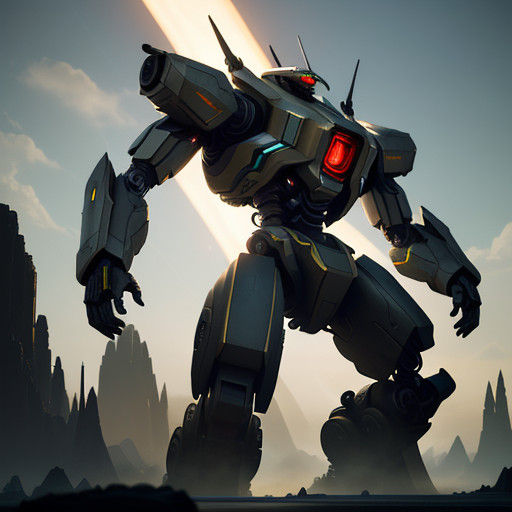 Epic Futuristic Mech in a Radiant Gradient Landscape