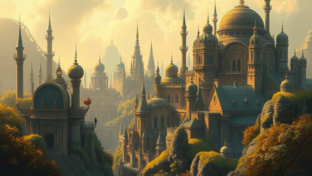 Dreamlike Cityscape in Oil Painting Style