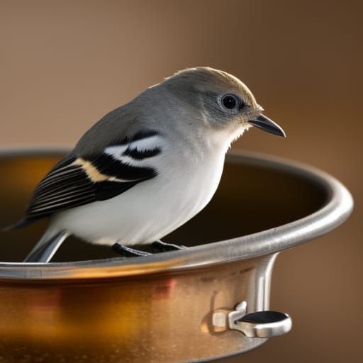 Bird Waits for Maple Syrup in Saucer