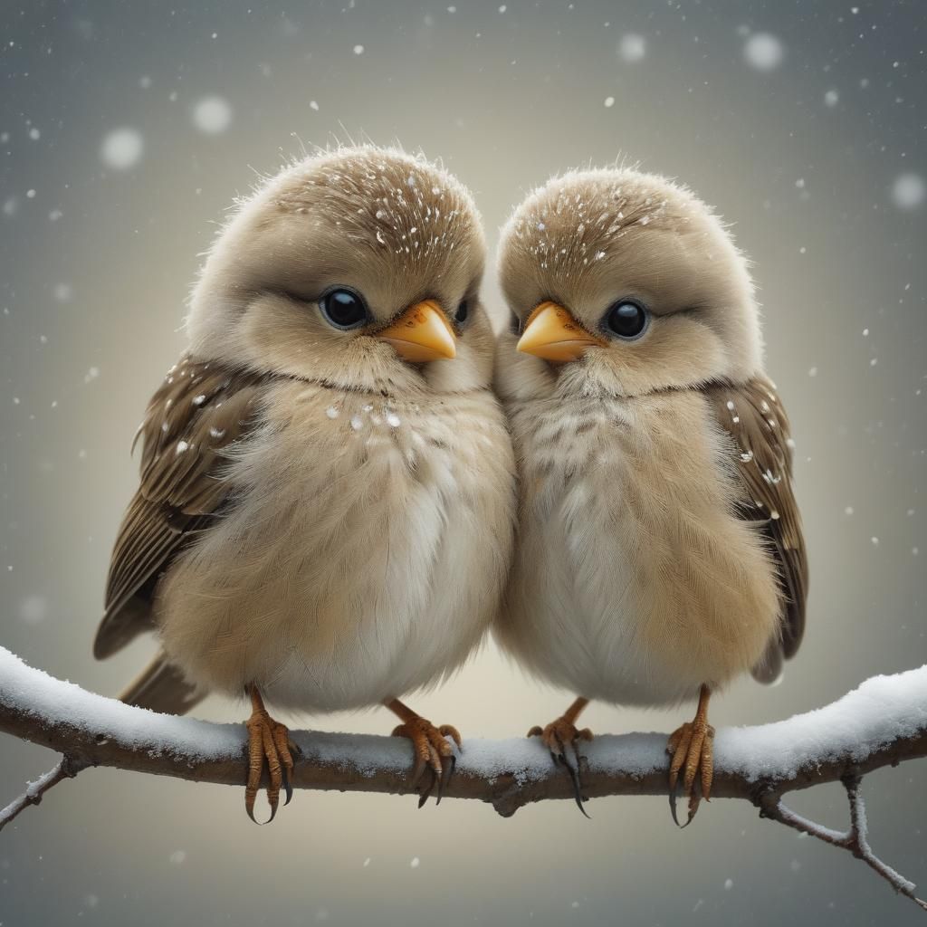 Birds Huddle Together in Winter Snowfall