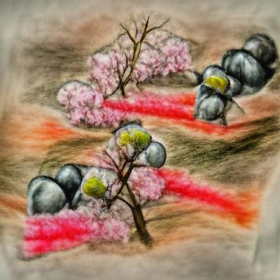 Cherry Trees in Bloom in Charcoal Style