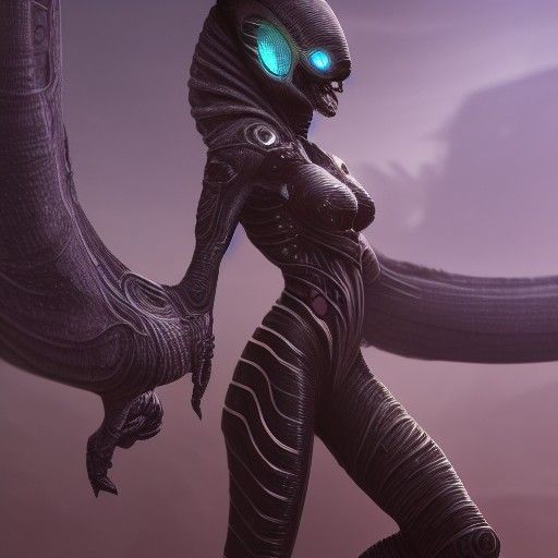 Fantasy Female Alien Hero in Detailed Matte Painting