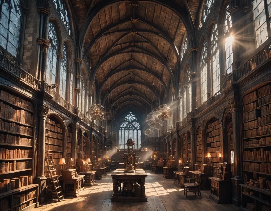 Ancient Library with Steampunk Engine
