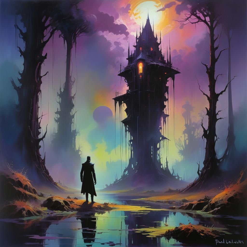 Dark Gothic Sci-Fi Action Painting in Lehr Style