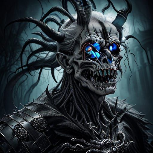 Hyper-Realistic Demon Portrait in Dark Cosmic Horror Style