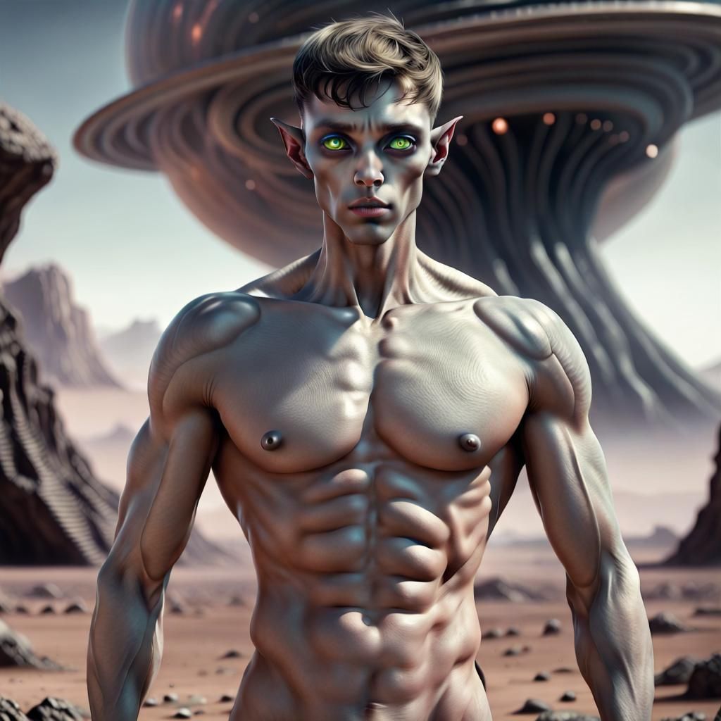Attractive Gray Alien Male on Alien Planet