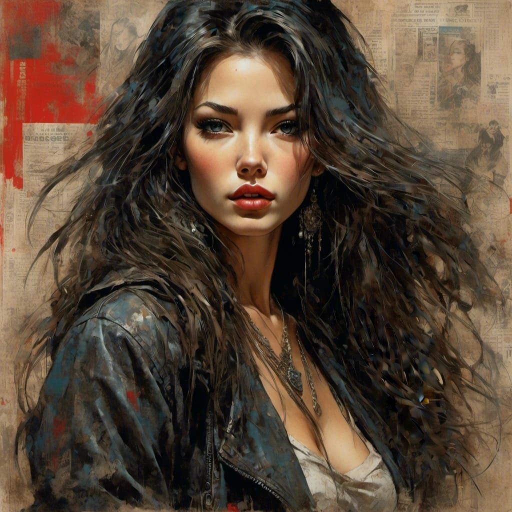 1950s Woman Portrait in Grunge Poster Style