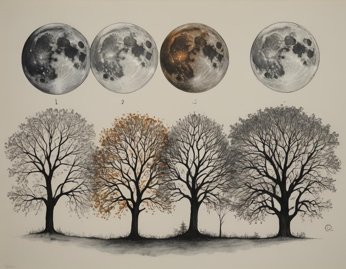 Four Seasons Artistically Drawn with Moon
