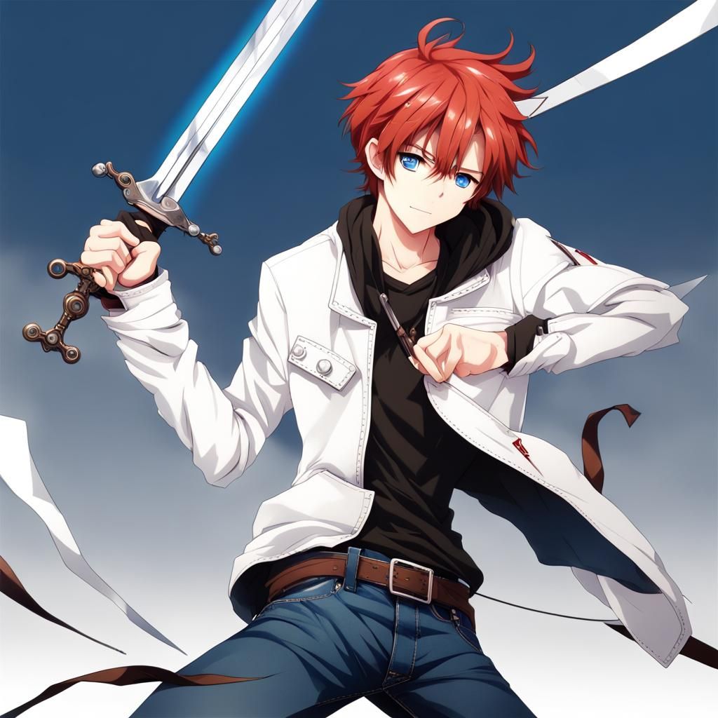 Anime Style Red Haired Swordsman with Longsword