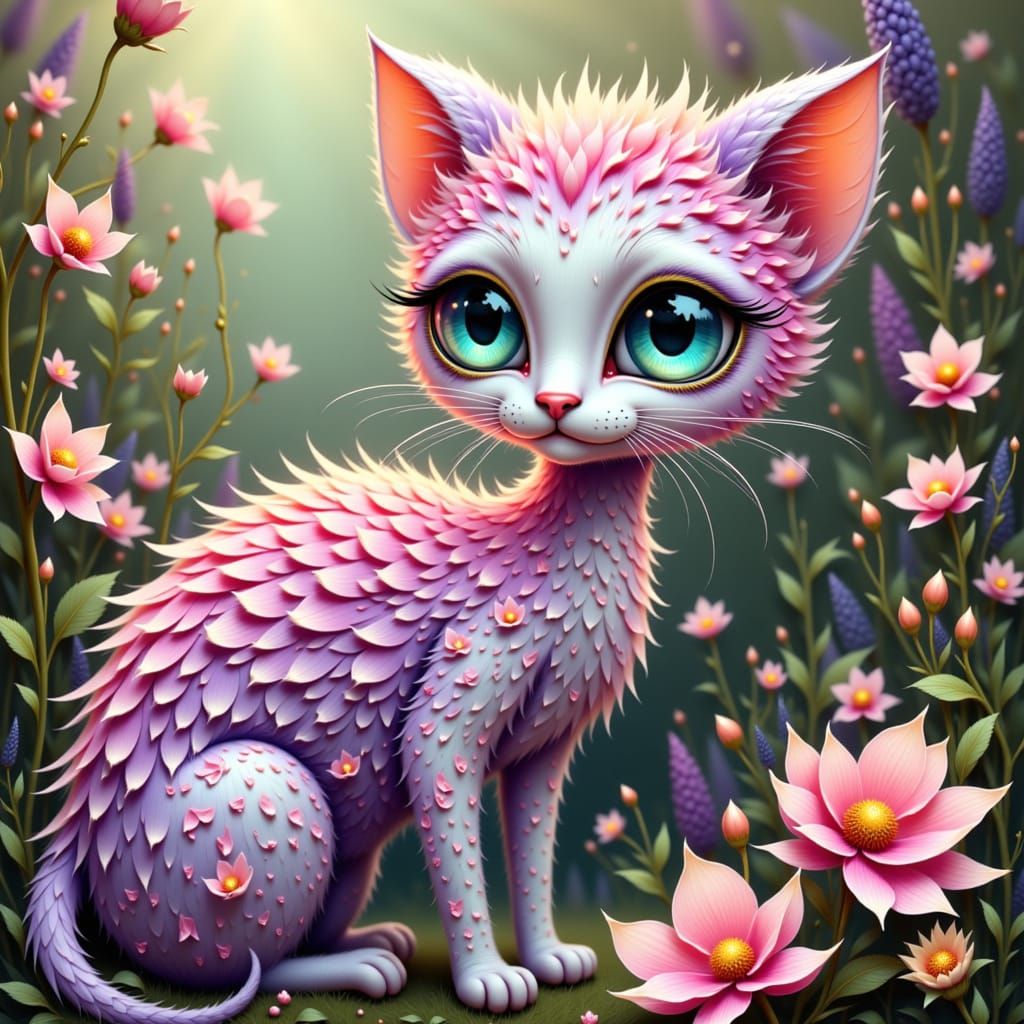 Majestic Flower Cat in Lush Garden, Inspired by Klimt