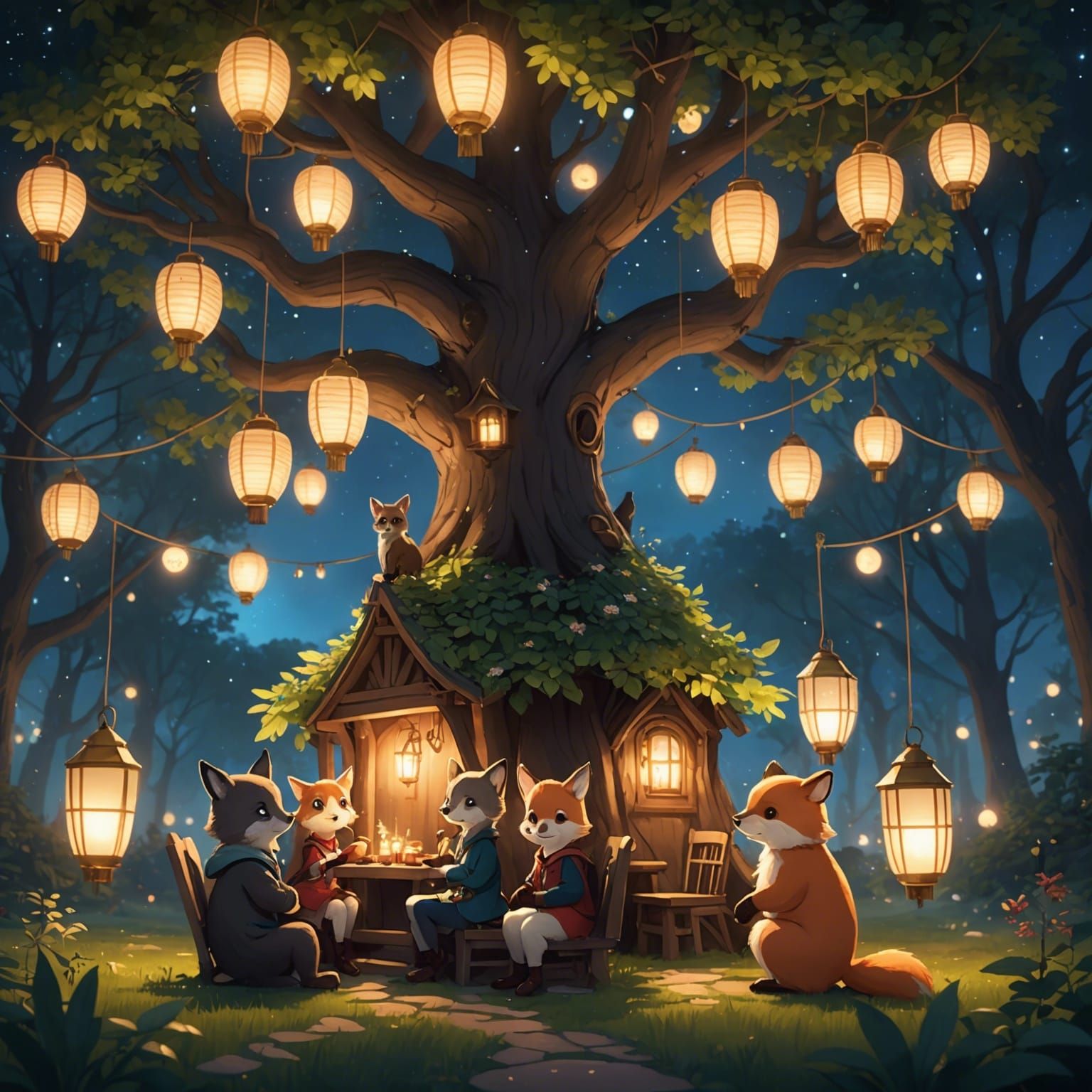 Charming Forest Party with Woodland Animals in 3D Anime Styl...