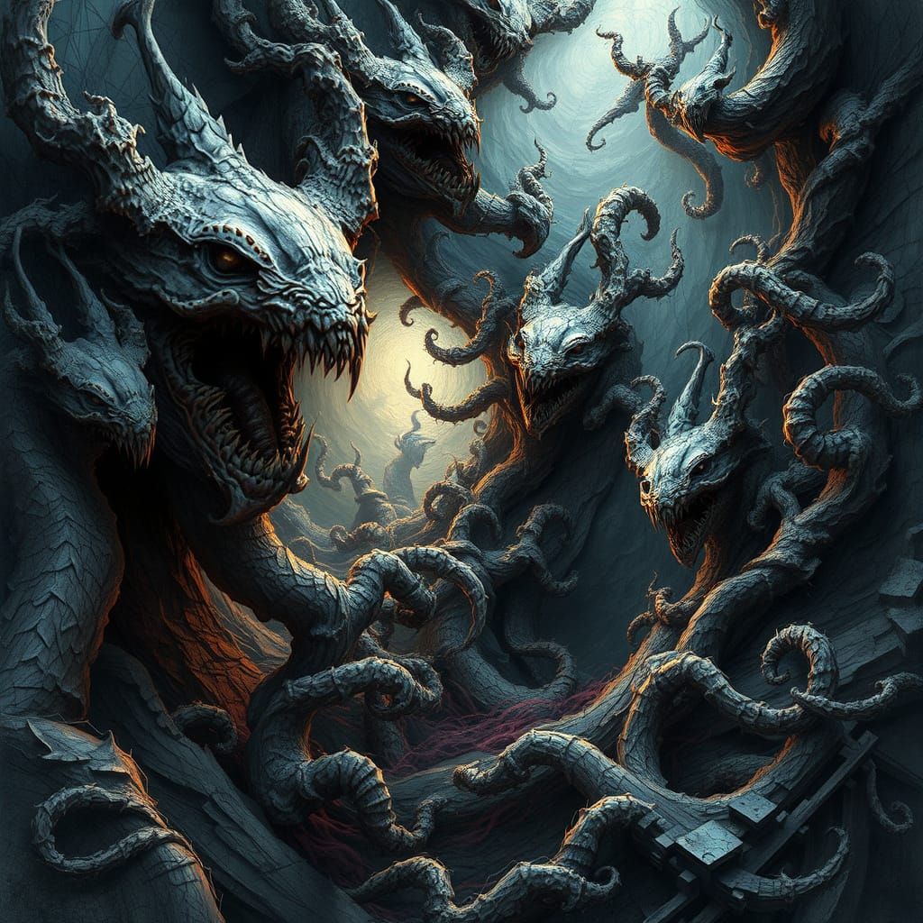 Surreal Cubist Nightmare Landscape in Abstract Fractal Style