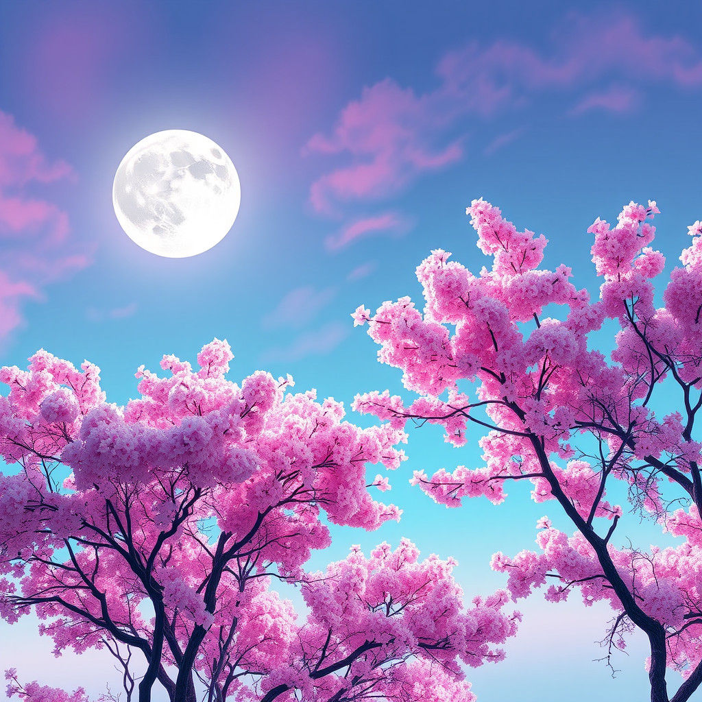 Moonlit Cherry Blossoms in Pastel Hues
