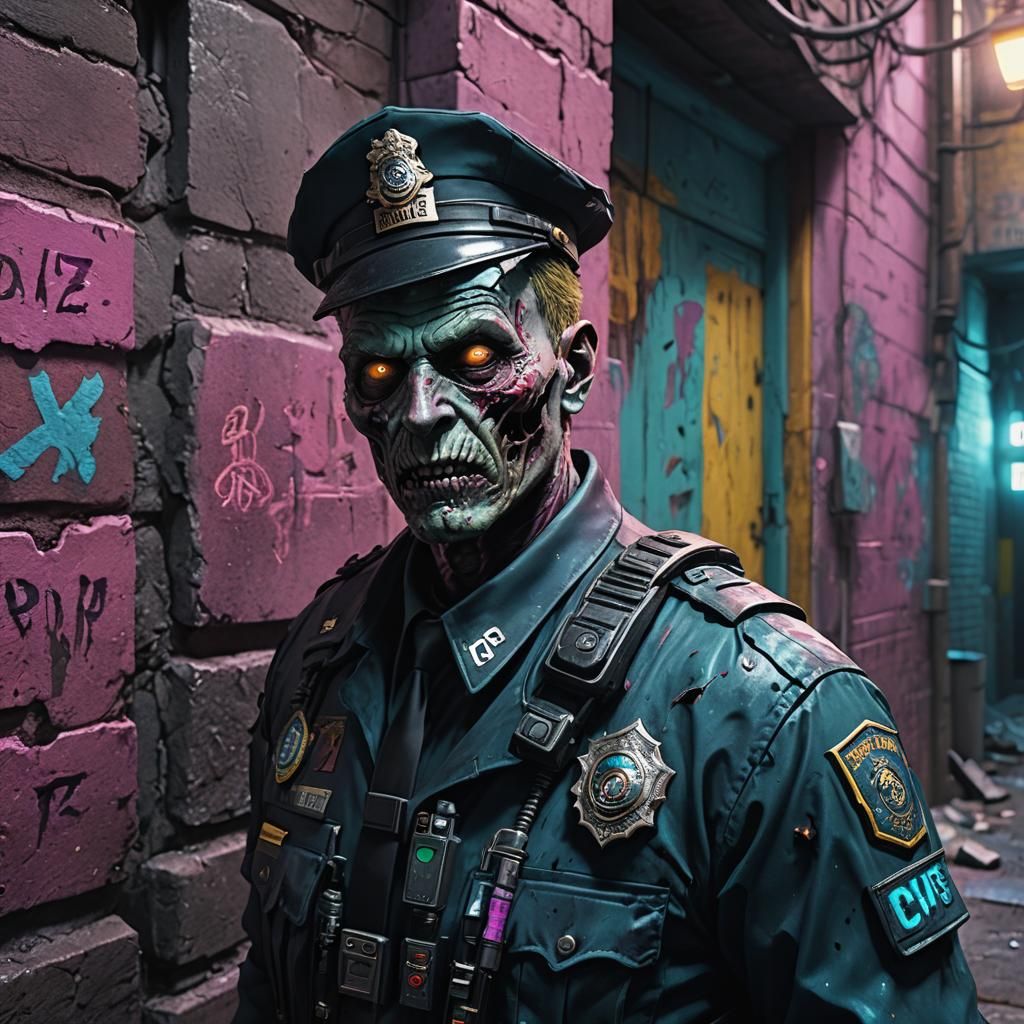 Zombie Cop in Dark Alleyway: Graphic Novel Art