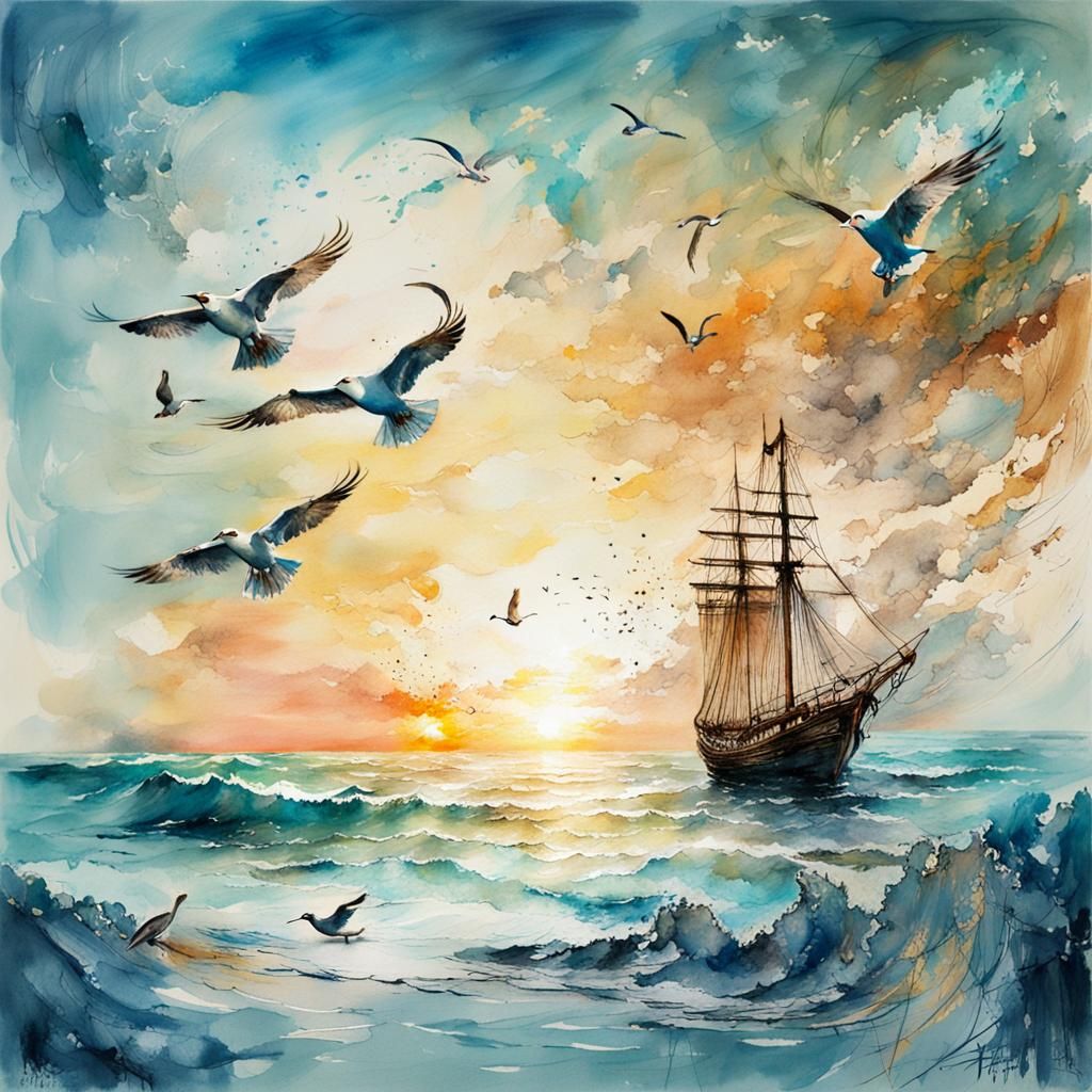 Sunrise Sailship: Optical Illusion Pastel Painting