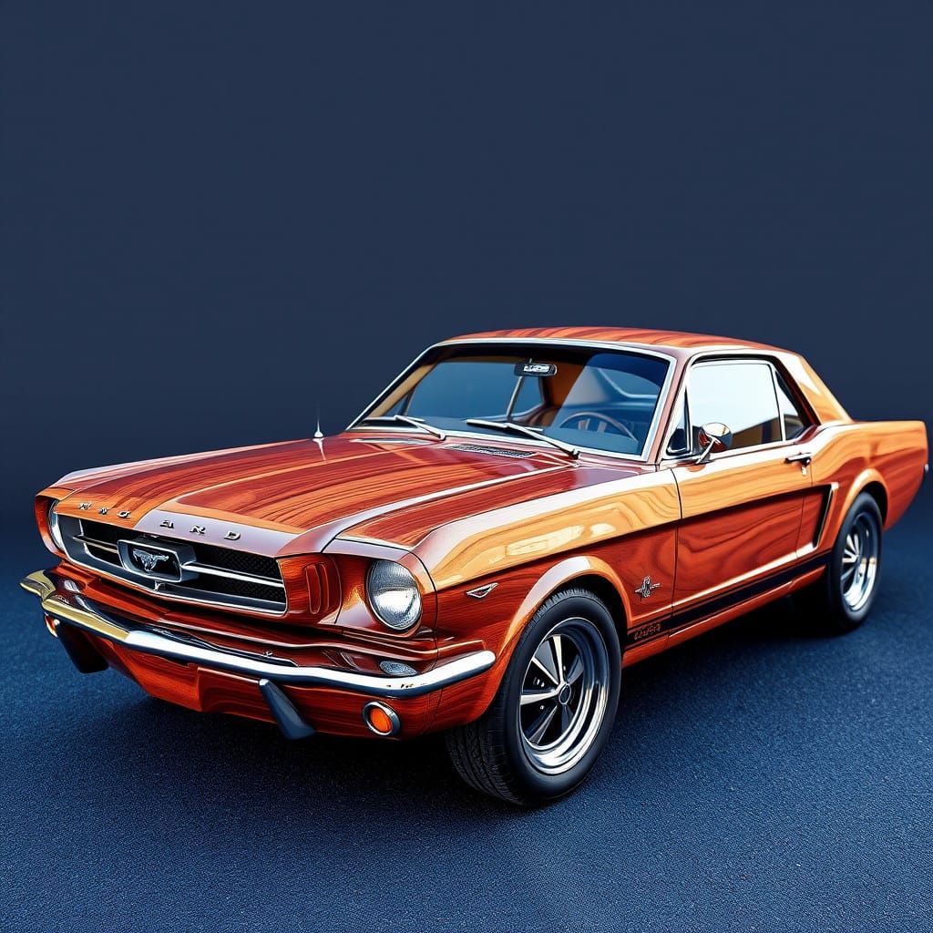 Wooden 1966 Ford Mustang Side View in Dark Mahogany