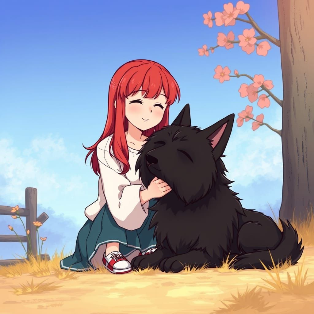 Anime Style: Girl and Dog Companionship