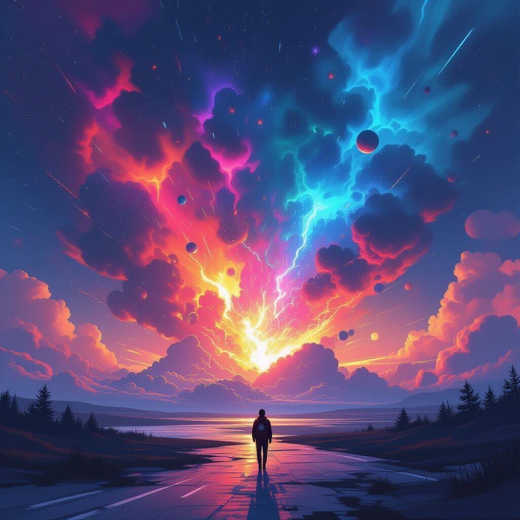 Vibrant Cosmic Explosion in Futuristic Digital Art Style