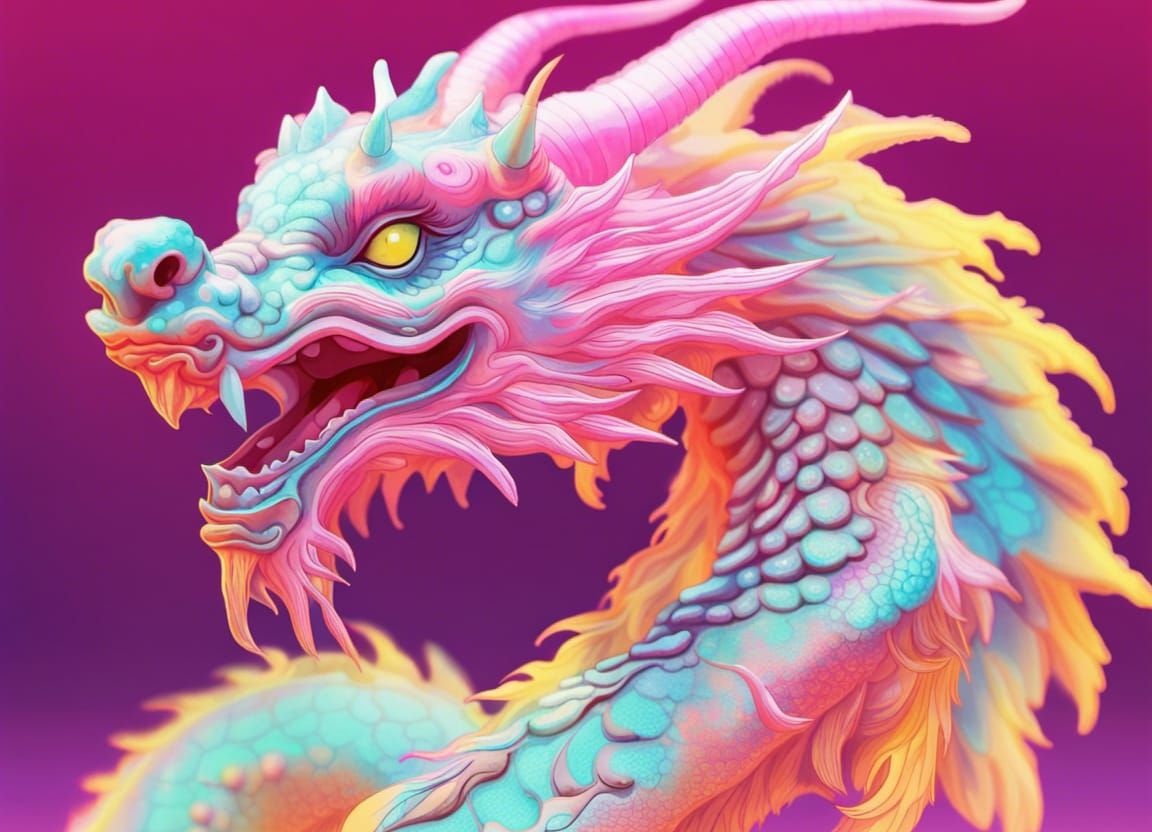 Pastel Vaporwave Chinese Dragon Portrait