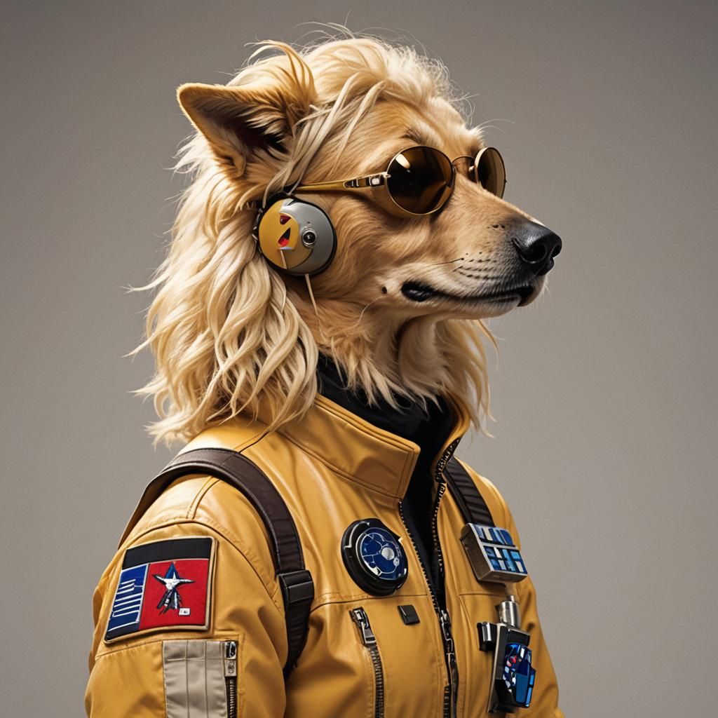 Blonde Canine Star Wars Pilot in Color Photograph