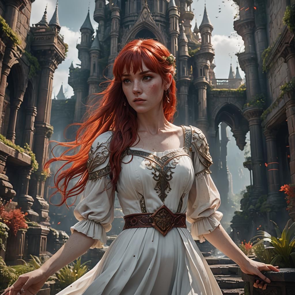 Girl with Red Hair in Fantasy Style