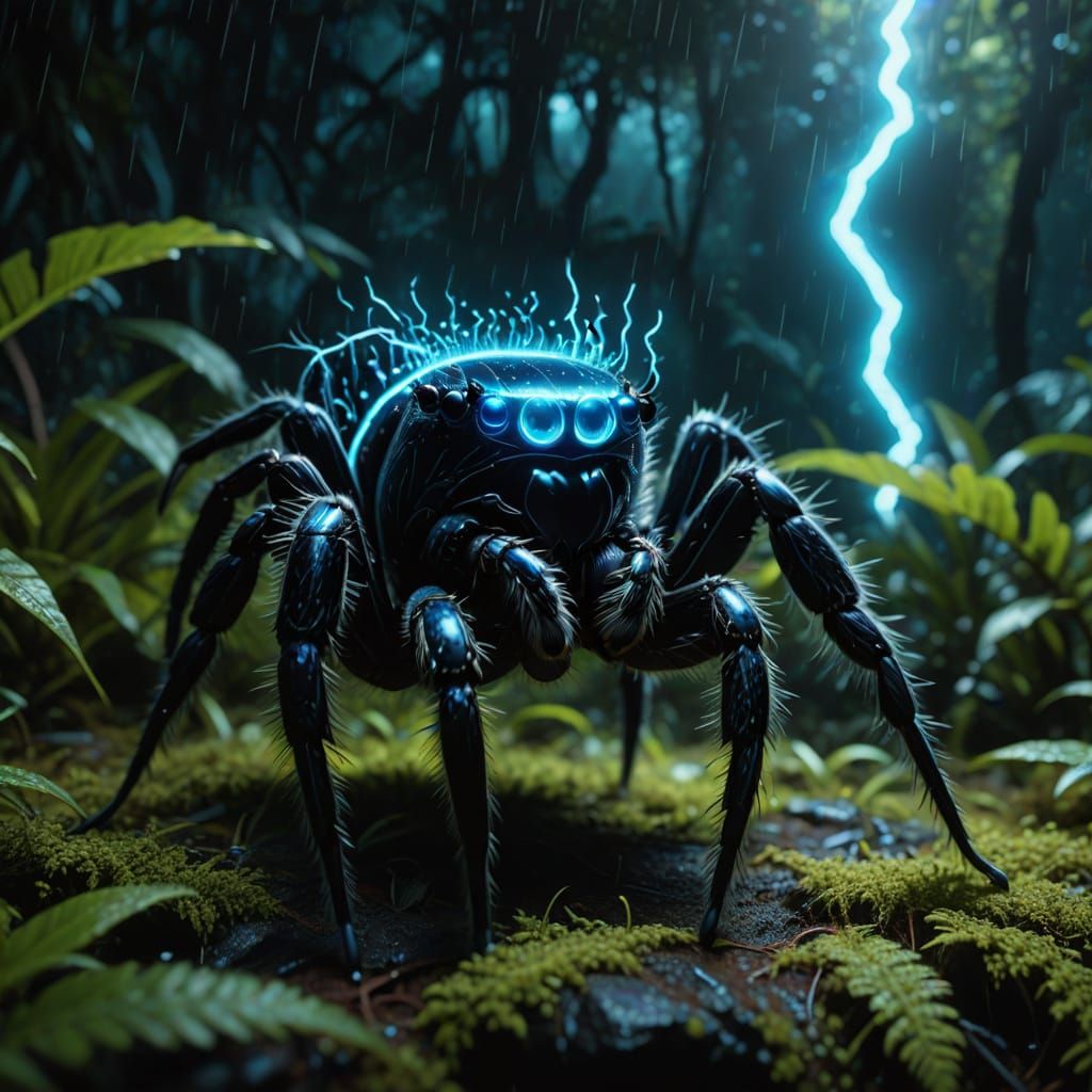 Majestic Black Spider with Lightning Markings