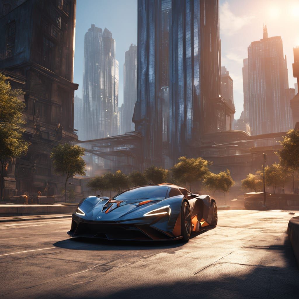 Epic Futuristic Super Car in a Dazzling Cityscape