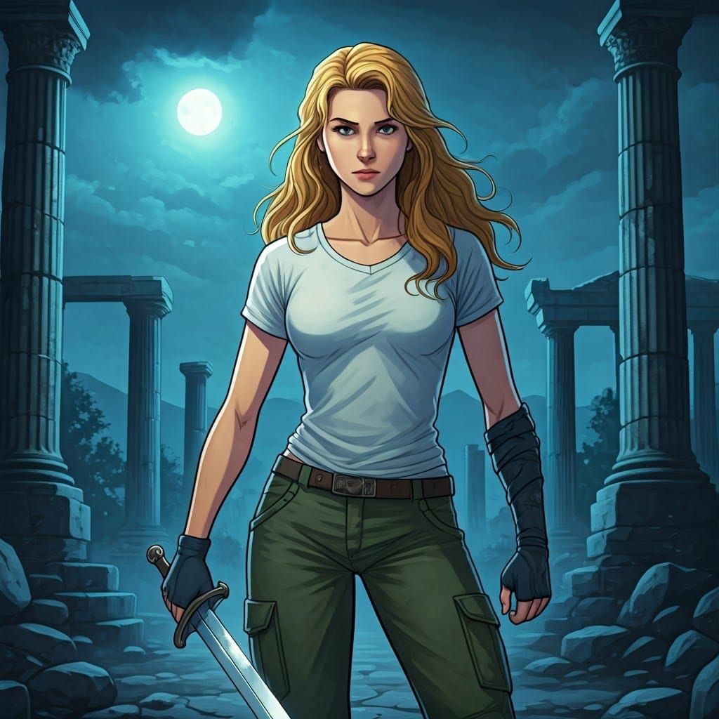 Demigoddess Annabeth Chase in Ancient Greek Ruins