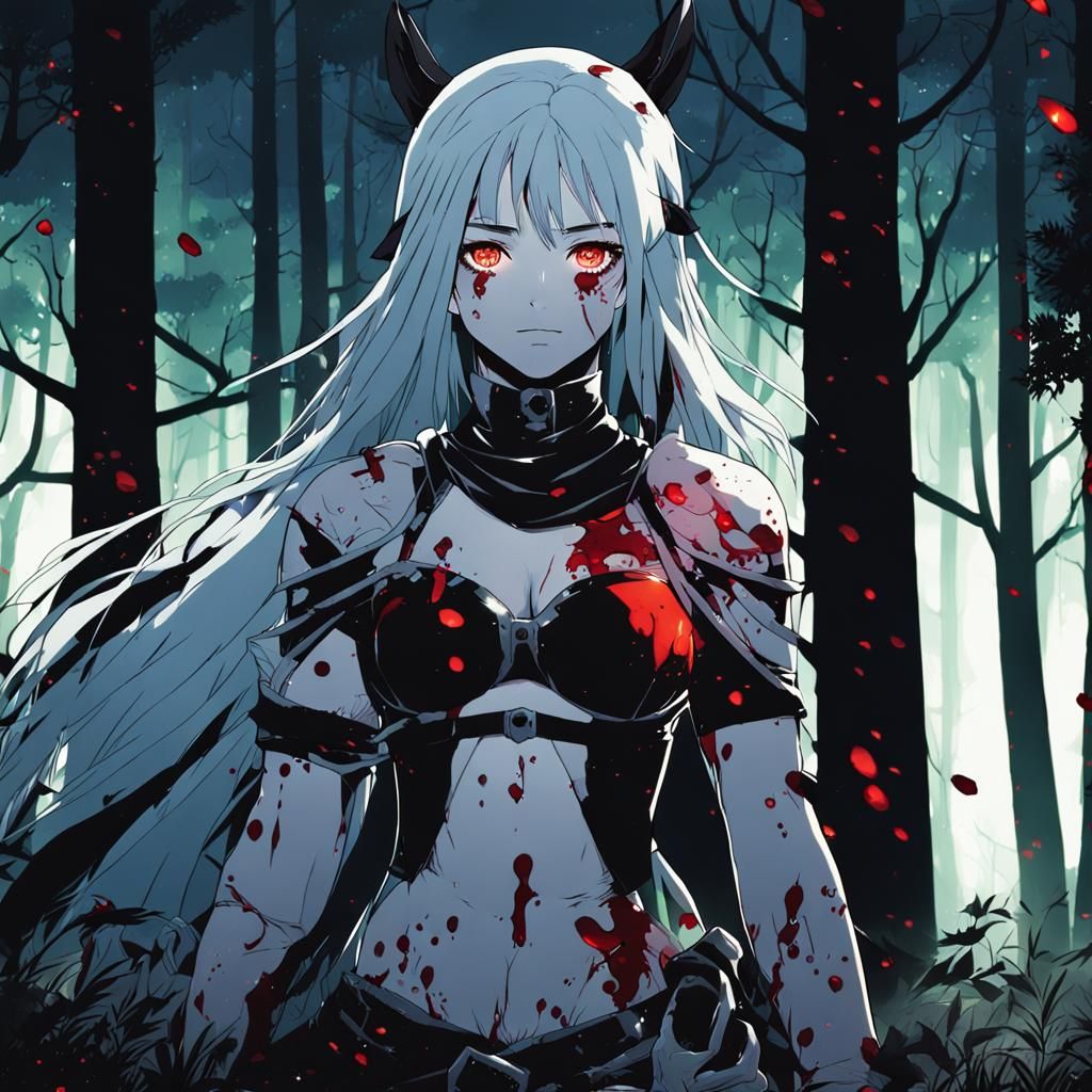 Anime Witch in Forest with Piercing Eyes