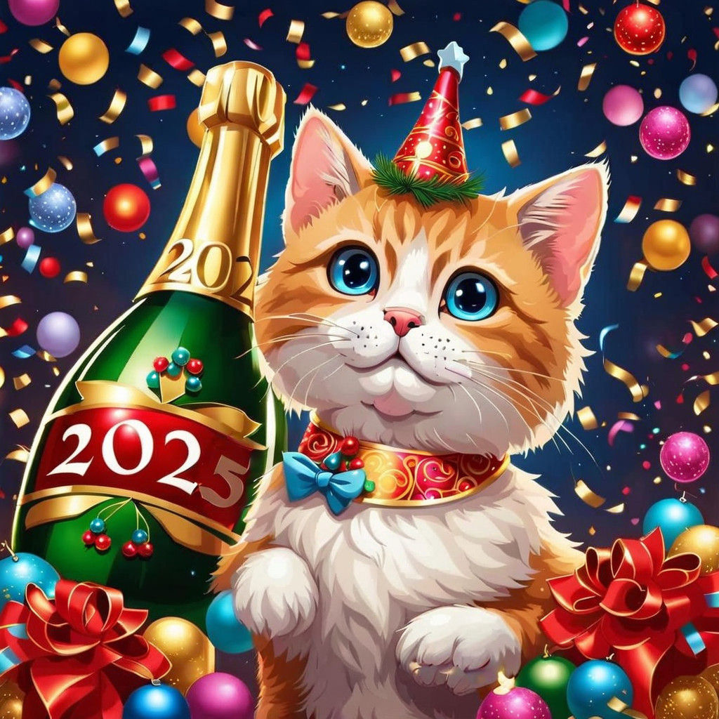 Cute Cat Celebrates Vibrant New Year in Maximalist Style