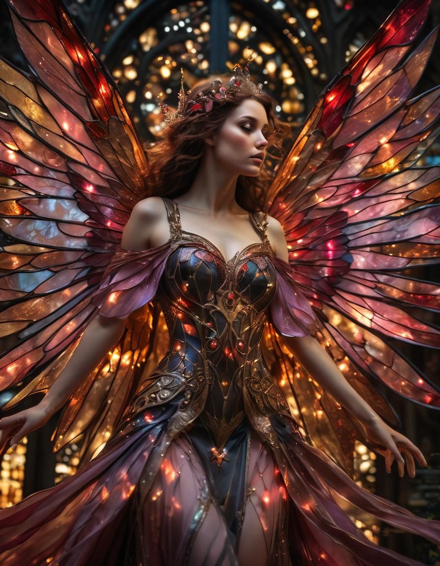 Ethereal Fairy in Stained Glass Dress and Wings