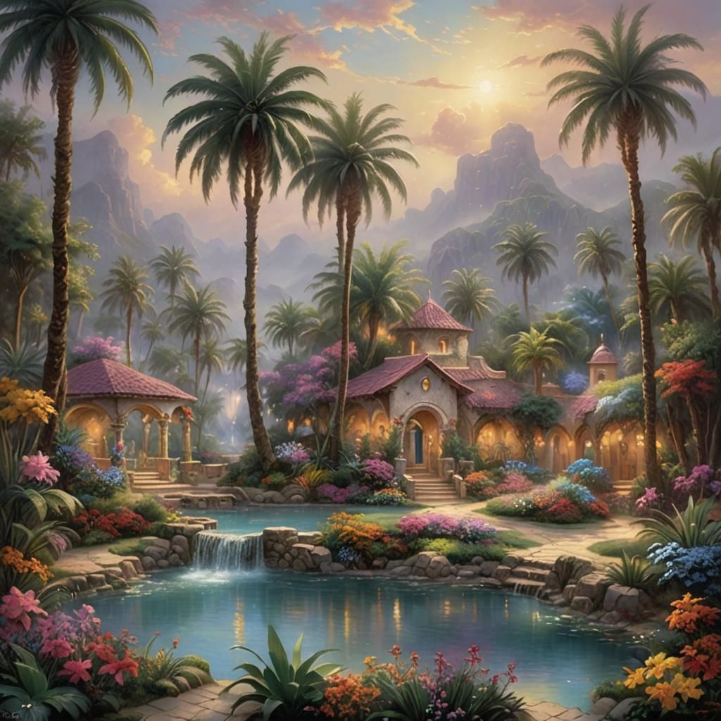 Lush Desert Oasis in Ethereal Fantasy Style