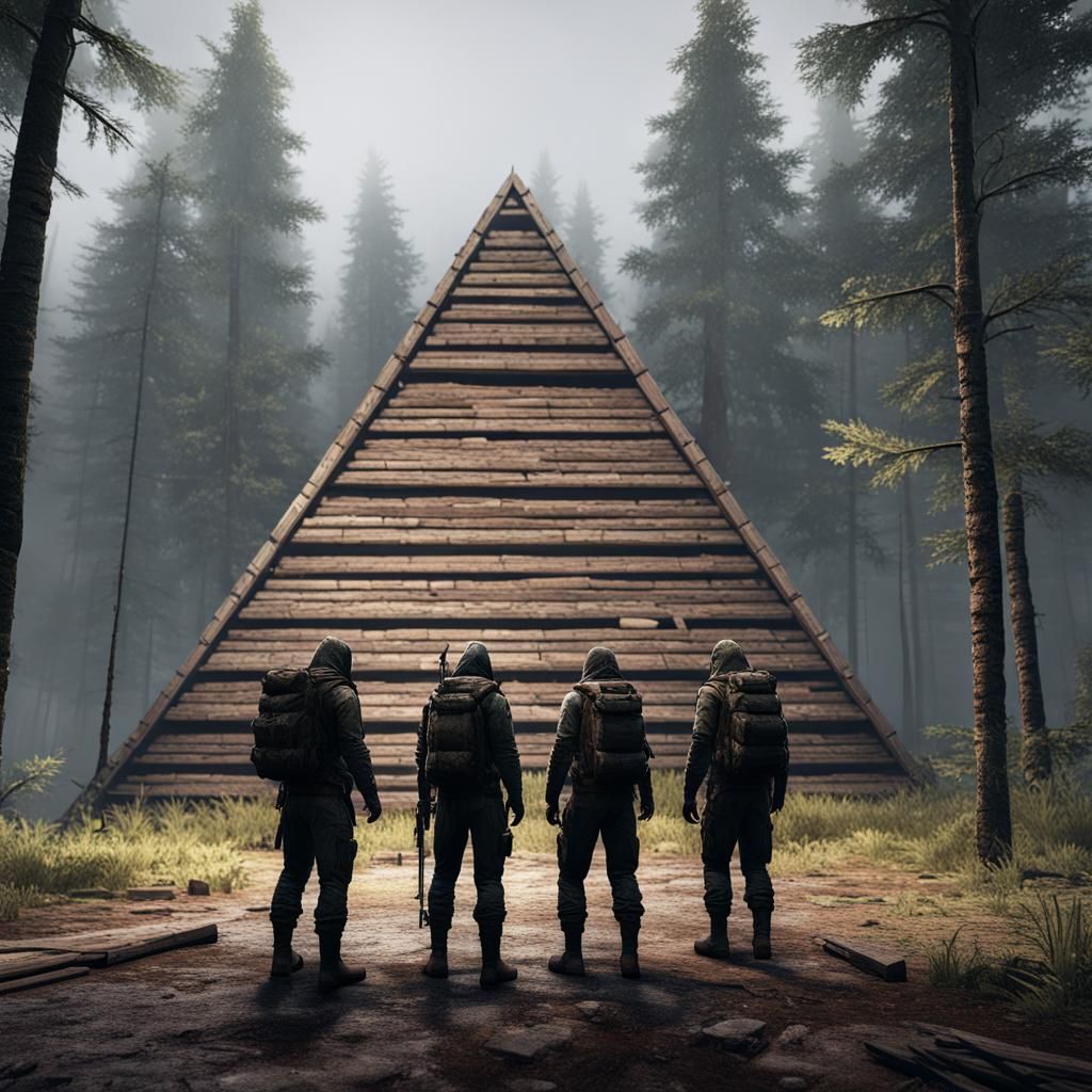 DayZ Survivors by Pyramid in Rainy Forest