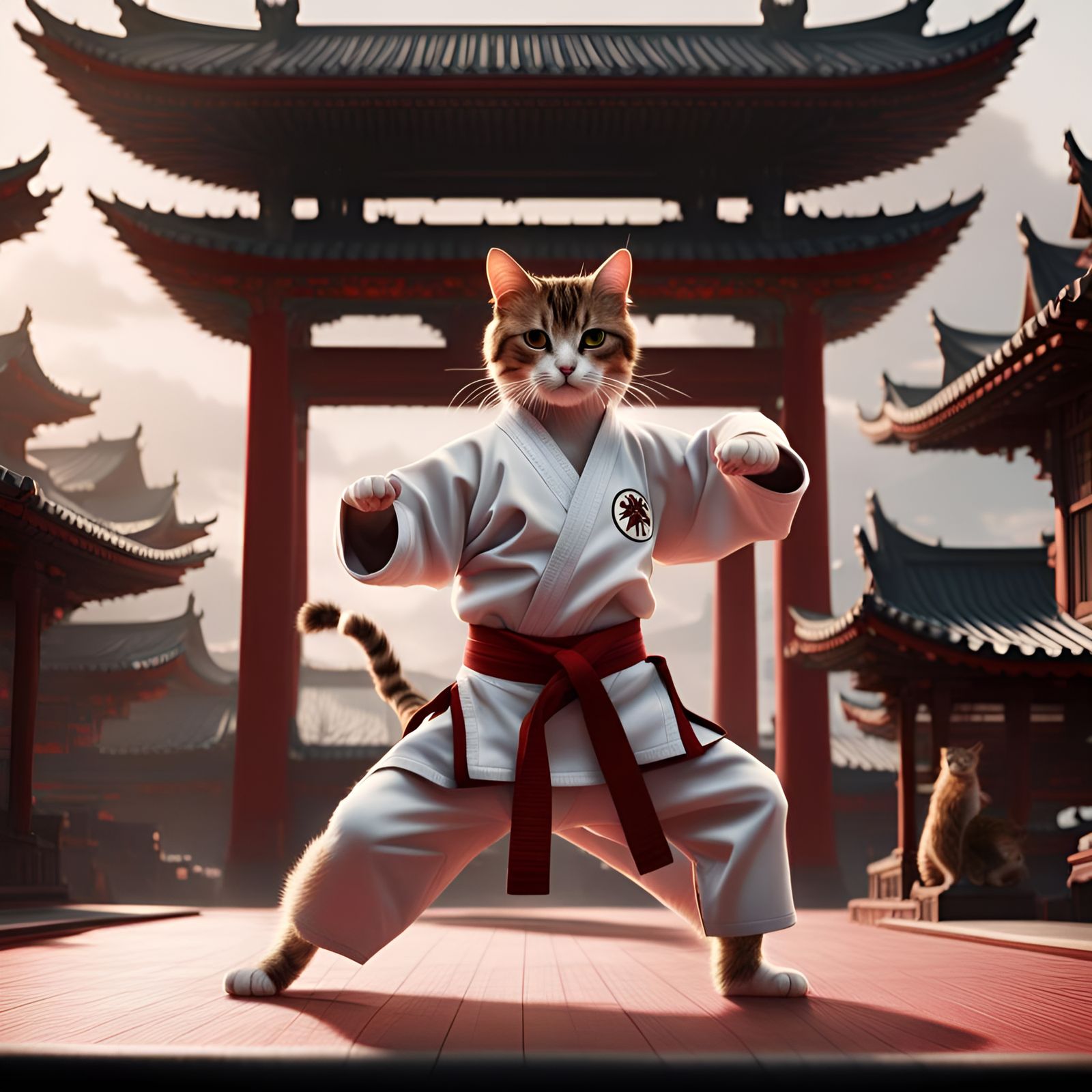 Epic Karate Cats in Digital Matte Painting Style
