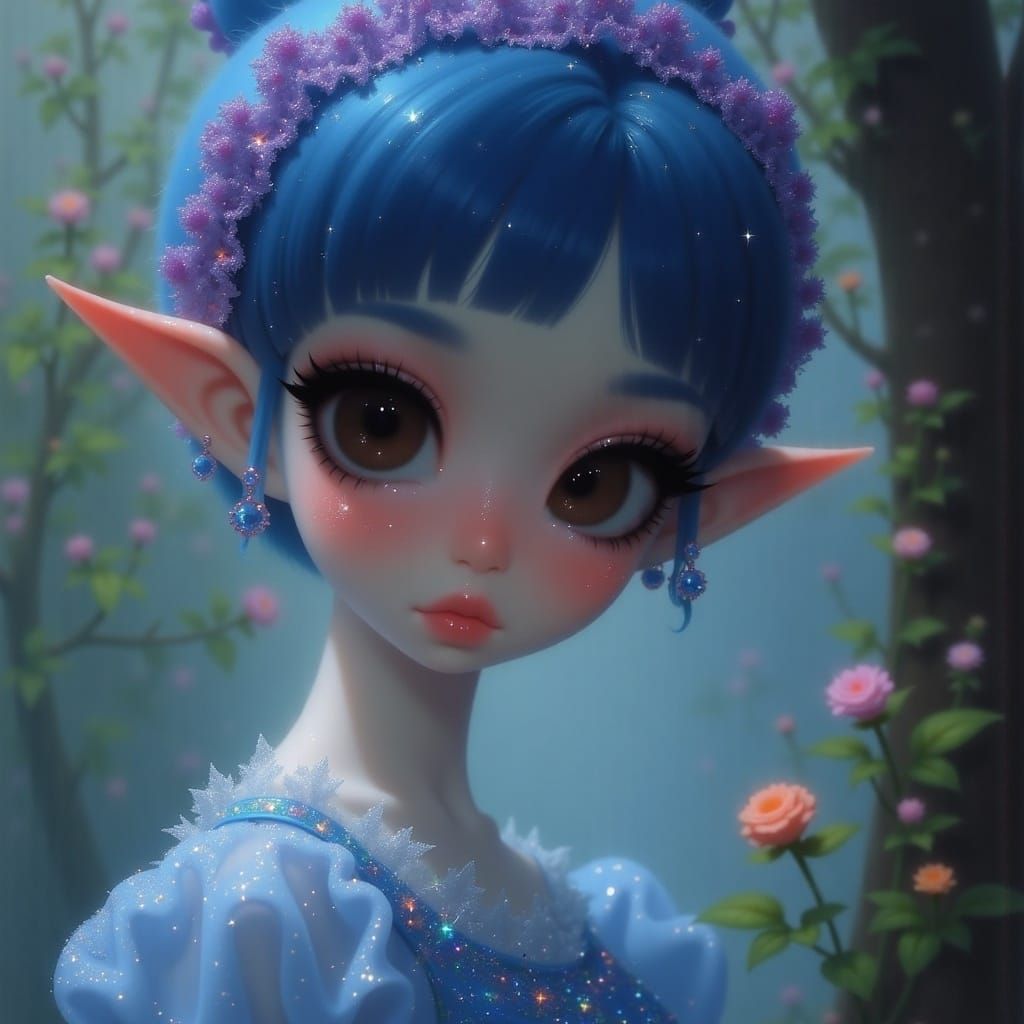 Cinderella Portrait with Sparkly Gown and Expressive Eyes