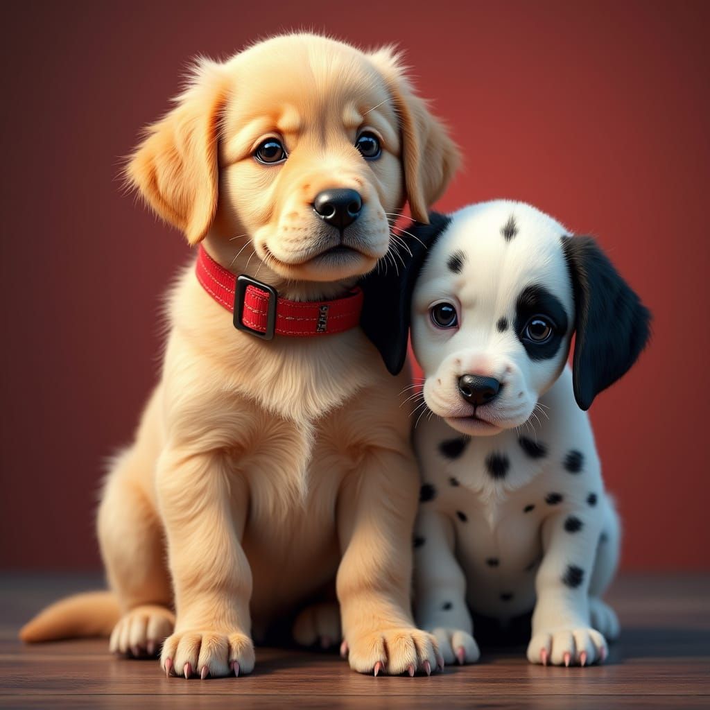 Golden Retriever and Dalmatian Puppy Portrait