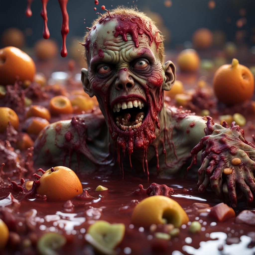 Menacing Fruit Zombie in a Pool of Juice