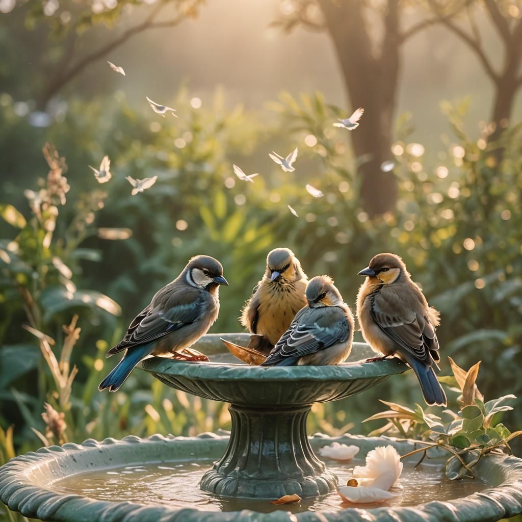 Birds Singing in Golden Light: Pastel Photography