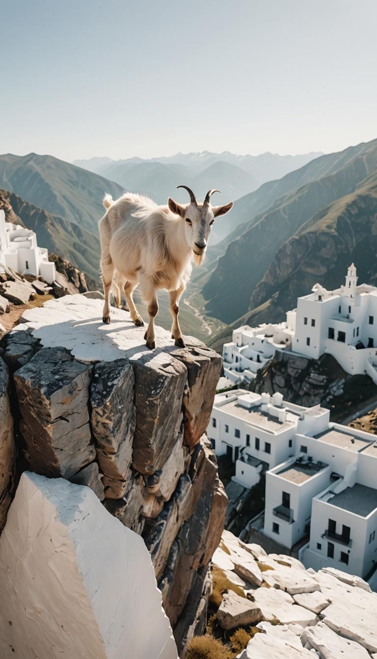 Goat Balances on Building Ledge