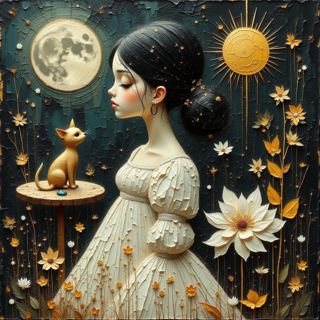 Girl in Nightgown as Divine Oil Painting